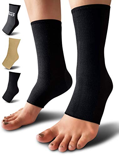 Product Cover SB SOX Compression Ankle Brace (Pair) - Great Ankle Support That Stays in Place - for Sprained Ankle and Achilles Tendon Support - Perfect Ankle Sleeve for Sports, Any Use (Solid - Black, Medium)