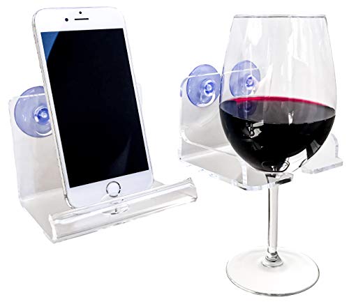 Product Cover Atlas Hold Acrylic Beer Holder Bathtub Wine Glass Holder, Suction Phone Holder | Bathroom Wine Caddy | Wine Accessories and Bath Accessories (Set of 2) Transparent