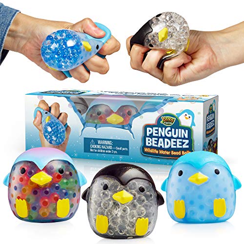 Product Cover YoYa Toys Beadeez Penguin Stress Relief Balls (Set of 3) - Anxiety Relief Squeezing Squishy Balls for Kids and Adults - Funny Fidget Sensory Toy Filled with Water Beads - ADHD Hand Finger Exerciser