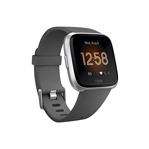 Product Cover Fitbit Versa Lite Smartwatch, Charcoal/Silver Aluminum, One Size (S & L Bands Included)
