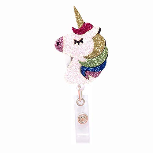 Product Cover Unicorn Retractable Badge Reel ID Nurse Badge Holder with Alligator Clip Cute Animal Name Card Badge Clip