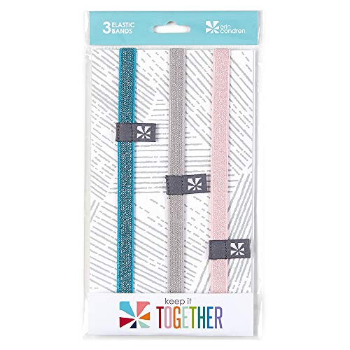 Product Cover Erin Condren Metallic Elastic Band Trio - 3 Pack. Features Metallic Colors (Pink, Gray, and Blue). Decorative and Secure for Notebooks, Planners, or Organizers