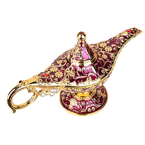 Product Cover Vintage Aladdin Magic Genie Lamp Light for Home Party Wedding Table Decoration & Gift,Classic Zinc Alloy Arabian Lamp Jewelry Box（Gold & Purple）