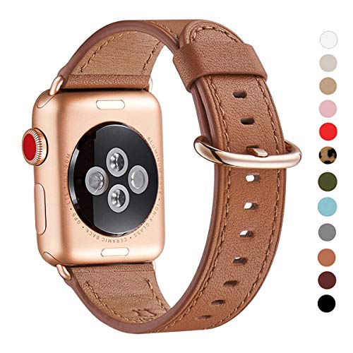 Product Cover WFEAGL Compatible iWatch Band 40mm 38mm, Top Grain Leather Band with Gold Adapter (The Same as Series 5/4/3 with Gold Aluminum Case in Color) for iWatch Series 5/4/3/2/1 (Brown Band+Rosegold Adapter)
