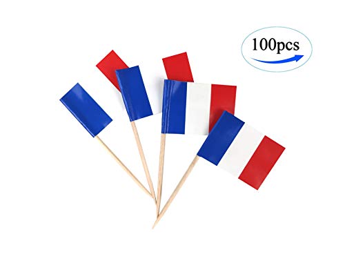 Product Cover France Flag French Flags,100 Pcs Cupcake Toppers Flag, Country Toothpick Flag,Small Mini Stick Flags Picks Party Decoration Celebration Cocktail Food Bar Cake Flags