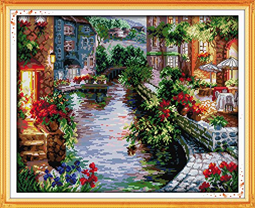 Product Cover DIY Cross-Stitching with Pre-Printed Patterns for Beginner Kids Adults Cross Stitch Stamped Kits, Embroidery Crafts Needlepoint Starter Kits, The Lakeside Houses