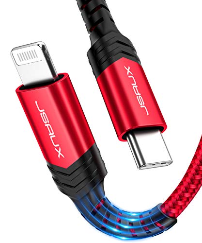 Product Cover USB C to Lightning Cable 6FT, JSAUX [Apple MFi Certified] Lightning to USB-C Fast Charging Cable Compatible with iPhone 11/11 Pro/11 Pro Max/X/XS/XR/XS Max/8/8 Plus, Supports Power Delivery-Red