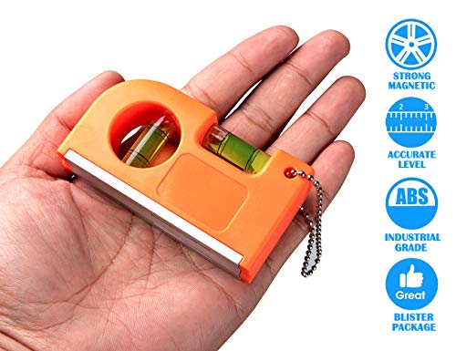 Product Cover Premium Magnetic Small Pocket Level Tool with Two Bubble Spirit Leveler Metal Keychain&Hook Easy Carry and Storage for Tiles Floor Picture TV Set Hanging - 3.3inch/2oz