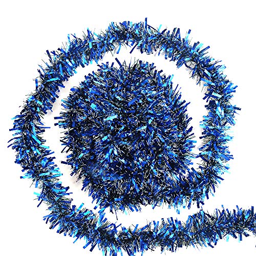 Product Cover CCINEE 33ft Christmas Blue Metallic Tinsel Garland for Christmas Tree Ornaments Party Decoration Ceiling Hanging 3.5 inch Wide