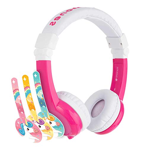 Product Cover ONANOFF BuddyPhones Explore Foldable, Volume-Limiting Kids Headphones with Travel Bag, Built-in Audio Sharing Cable with Mic, Compatible with Fire, iPad, iPhone, and Android Devices, Unicorn
