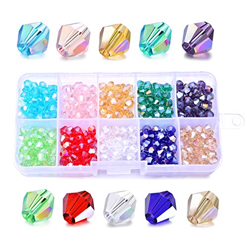 Product Cover SROMAY 400Pcs 6mm Bicone Crystal Glass Beads for Jewelry Making Assorted AB Color Faceted Spacer Beads with Container Box