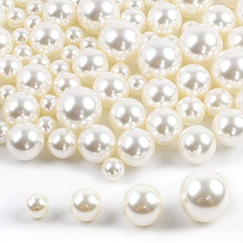 Product Cover DICOBD 100pcs 4 Sizes(12mm, 16mm, 20mm, 25mm) Pearl Beads Ivory No Holes Elegant Luster Pearls for Vase Filler, Table Scatter, Wedding, Birthday Party, Home Decoration, Handmade