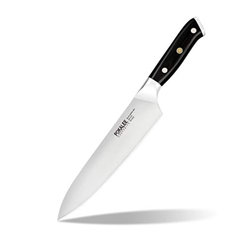 Product Cover POKALEE Chef Knife Kitchen Knife 8 Inch - Ultra Sharp Cooking Knife Made Out Of German High Carbon Stainless Steel With Ergonomic Handle Protective Finger Guard, Non Slip
