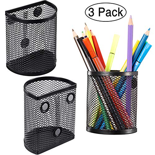 Product Cover Zonon Magnetic Pencil Holder Set of 3, Mesh Storage Baskets with Magnets to Hold Whiteboard, Locker Accessories, Black (3 Pack)
