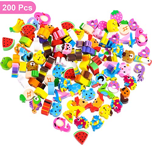 Product Cover 200 Pieces Mini Erasers Assortment, Colorful Cake, Digital and Animal Assorted Eraser Mini Novelty Erasers for Party Favors, Homework Rewards, Gift Filling (Style 2, 200 Pieces)