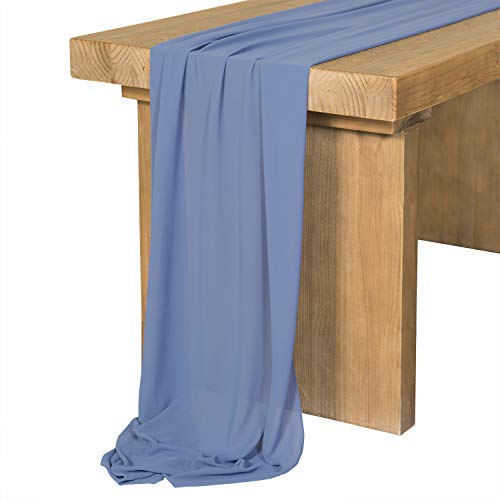 Product Cover Ling's moment 10Ft Steel Blue Sheer Chiffon Table Runner for Rustic Boho Wedding Party Bridal Shower Decorations