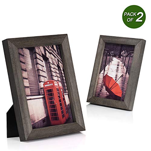 Product Cover Emfogo 5x7 Picture Frames Photo Display for Tabletop or Wall Mount Solid Wood High Definition Glass Photo Frame Pack of 2 Weathered Grey