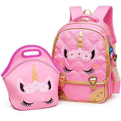 Product Cover Moonmo Cute Unicorn Face Diamond Sequins Waterproof Princess School Backpack Set Girls Book Bag