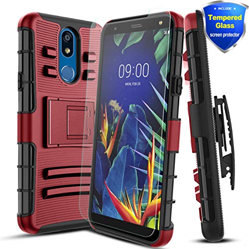 Product Cover LG K40 Case, LG Solo LTE/LG K12 Plus/LG Xpression Plus 2/ LG X4 2019/ LG LMX420/ LG Harmony 3 Case w/Screen Protector[Built-in Kickstand][Swivel Belt Clip] Shockproof Heavy Duty Phone Case,PC-Red