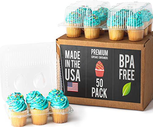 Product Cover Royalux Cupcake Containers Plastic Disposable (50-Pack) - BPA Free Cupcake Boxes 6 Cavity - USA Made Cupcake Holder Carrier - High Dome Cupcake Container - Cupcake Holders Disposable Cupcake Carrier