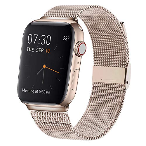 Product Cover MCORS Compatible with Apple Watch Band 44mm 42mm,Stainless Steel Mesh Metal Loop with Adjustable Magnetic Closure Bands Compatible with Iwatch Series 5 4 3 2 1 Gold (Retro)