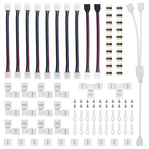 Product Cover LED Strip Connector Kit for 5050 10mm 4Pin,Includes 8 Types of Solderless LED Strip Accessories,Provides Most Parts for DIY