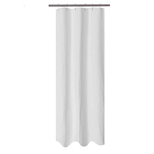 Product Cover Waffle Weave Stall Fabric Shower Curtain 32 inches Narrow Size, Hotel Collection, 230 GSM Heavy Duty, Water Repellent, White Spa Pique Pattern Decorative Bathroom Curtain, 32x72