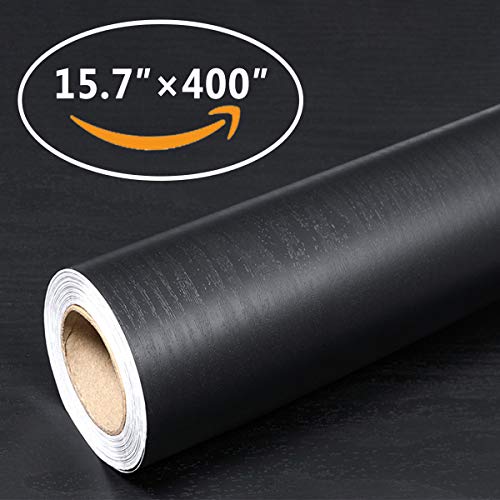 Product Cover Home Dr Black Wood Self Adhesive Paper Decorative Self-Adhesive Film for Furniture Adhesive Paper Vinyl Film Authentic Wood Look, Durable, Thickening Waterproof Countertop Cabinet 15.7