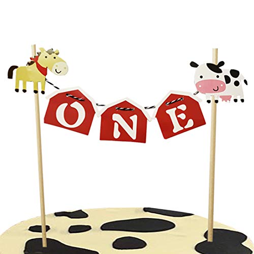 Product Cover Barn Farm Animals 1st Birthday Cake Topper Cow Farmhouse First Party Supplies Decorations
