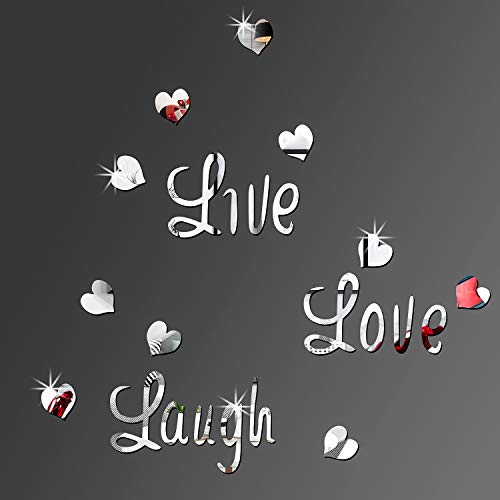 Product Cover BBTO DIY Silver Live Laugh Love Heart Mirror Combination 3D Mirror Wall Stickers Home Decoration (Silver Live Laugh Love Heart)
