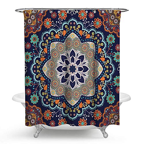 Product Cover PHNAM Mandala Shower Curtain with Hooks Bohemian Flower 72x72 Inches Extra Long Waterproof Decoration Polyester Cloth Bath Curtains Sets for Bathroom, Bathtub
