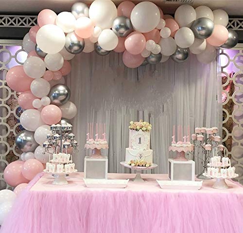 Product Cover Balloon Garland Arch Kit for Party 16Ft Long 115pcs White and Pink Silver Latex Balloons Pack for Baby Shower Wedding Birthday Graduation Anniversary Bachelorette Party Backdrop Background Decorations (White-Pink)