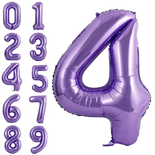 Product Cover 40 Inch Large Purple Balloon Number 4 Balloon Helium Foil Mylar Balloons Party Festival Decorations Birthday Anniversary Party Supplies