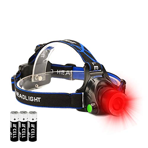 Product Cover Hunting Red Light Headlamp Zoomable LED Headlight with 3 Lighting Mode and Water Resistant for Running Camping Hiking Reading.