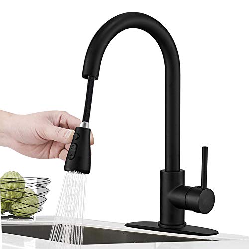 Product Cover Hoimpro Commercial High-Arc Single Handle Kitchen Sink Faucet With Pull Out Sprayer,Rv kitchen Faucet With Pull Down Sprayer,3 Function Touch on Laundry Water Faucet, Brass/Matte Black(1 or 3 Hole)