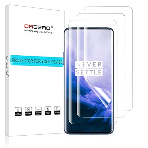 Product Cover (3 Pack) Orzero Screen Protector Compatible for OnePlus 7 Pro 5G / McLaren Edition (Support In-Display Fingerprints Scanner) HD (Premium Quality) Edge to Edge (Full Coverage) Silky Slim (Lifetime Replacement)