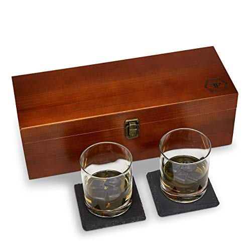 Product Cover Fine Pursuits Whiskey Stones Gift Set - Whiskey Glass Set - Bourbon Glasses, Stone Coasters & Whiskey Rocks - Anniversary Gifts for Men, Groomsmen Gifts, Retirement Gifts, Boyfriend Gifts & Dad Gifts