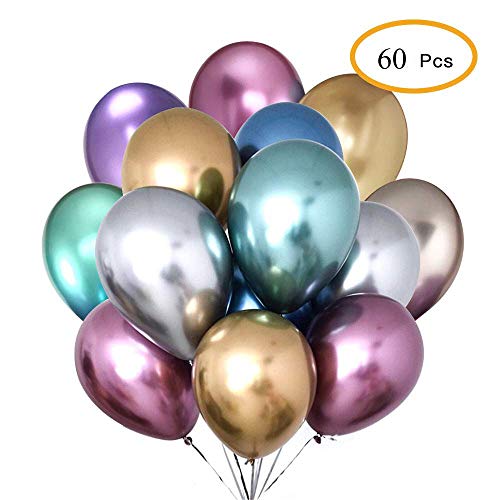Product Cover PASOCON 60Pcs 12 Inch Muiltcolor Chrome Balloons Pearl Metal Balloons Rich Color Metallic Latex Decoration for Wedding Birthday Baby Shower Graduation Party