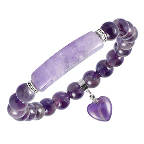 Product Cover TUMBEELLUWA Healing Stone Bracelets 8mm Beads Chakra Crystal Energy Heart Charm Bracelet Handmade Jewelry for Women