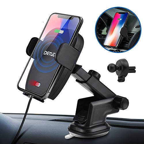 Product Cover Qi Wireless Car Charger Mount,2019 Upgraded Infrared Auto Clamping Car Cell Phone Charger 7.5W 10W Power Wireless Fast Charger for iPhone XsMax/XS/XR/X/8/7,Samsung S10/S9/S8/Note9,Moto,HTC,LG (Black)