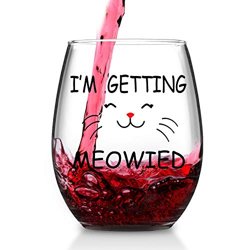 Product Cover I'm Getting Meowied Wine Glass Wedding Engagement Bridal Shower Gifts for Fiancee Bride Her Cat Lover Funny Stemless Wine Glasses 15 Ounce (Glass 15 Ounce)