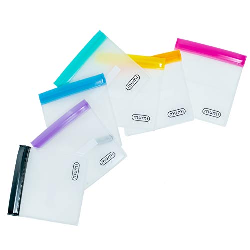 Product Cover mumi Mini Zip Pouch Set | 7 Reusable Zipper Pouches | Accessories Organizer | Writable Label and Color-Coded Containers | Small Pouch Size: 3 x 3 inches
