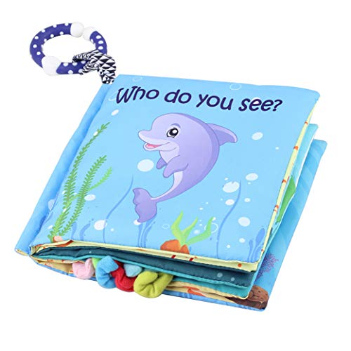 Product Cover Tinzy Toys Soft Sea Animal Baby Book - Cloth Baby Book with Soft, Crinkle and Vibrant Pages - 3D Sea Animals, Mesmerizing Mirror, Teething Ring, and More - Ages 3 Months to 18 Months