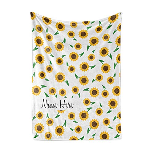 Product Cover Personalized Custom Cute Sunflower Pattern Fleece and Sherpa Throw Blanket for Boys, Girls, Kids, Baby - Toddler Sun Flower Blankets Perfect for Bedtime, Bedding or as Gift