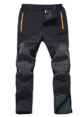 Product Cover Gash Hao Mens Snow Ski Waterproof Softshell Snowboard Pants Outdoor Hiking Fleece Lined Zipper Bottom Leg (Black, 32W - 30L)