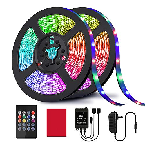 Product Cover LED Strip Lights, HRDJ Light Strip RGB 32.8FT/10M 20Key, Music Sync Color Changing, Rope Light 600 SMD 3528 LED, IR Remote Controller Flexible Strip for Home Party Bedroom DIY Party Indoor (2x16.4ft)