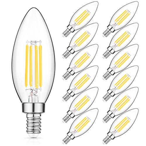 Product Cover E12 LED Candelabra Bulb 40W Equivalent, 5000K Daylight White Chandelier LED Filament Light Bulbs 470lm, 4W Decorative B11 Clear Glass Candle Lighting, Non-dimmable, Pack of 12