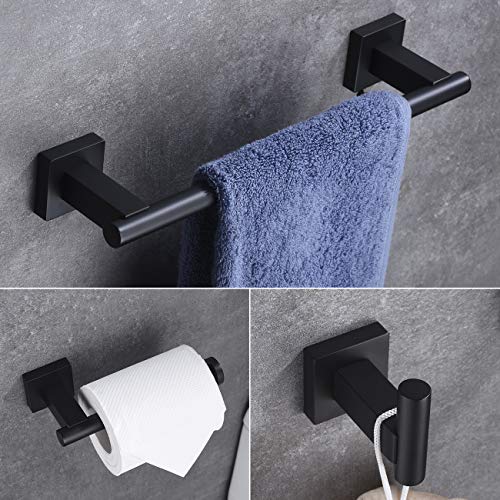 Product Cover Hoooh Matte Black 3-Piece Bathroom Accessories Set Stainless Steel Wall Mount - Includes 12