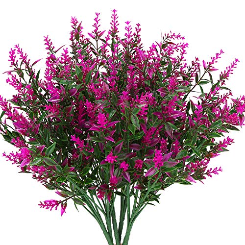 Product Cover KLEMOO Artificial Lavender Flowers Plants 6 Pieces, Lifelike UV Resistant Fake Shrubs Greenery Bushes Bouquet to Brighten up Your Home Kitchen Garden Indoor Outdoor Decor(Fushia)