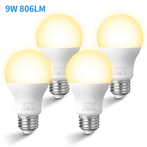 Product Cover Smart Light Bulb WiFi LED Light Bulbs Compatible with Amazon Alexa Echo Dot Google Home Assistant and IFTTT A19 E26 9W Equivalent 60W Dimmable Warm Light 2700K No Hub Required 806LM AISIRER (4 Pack)